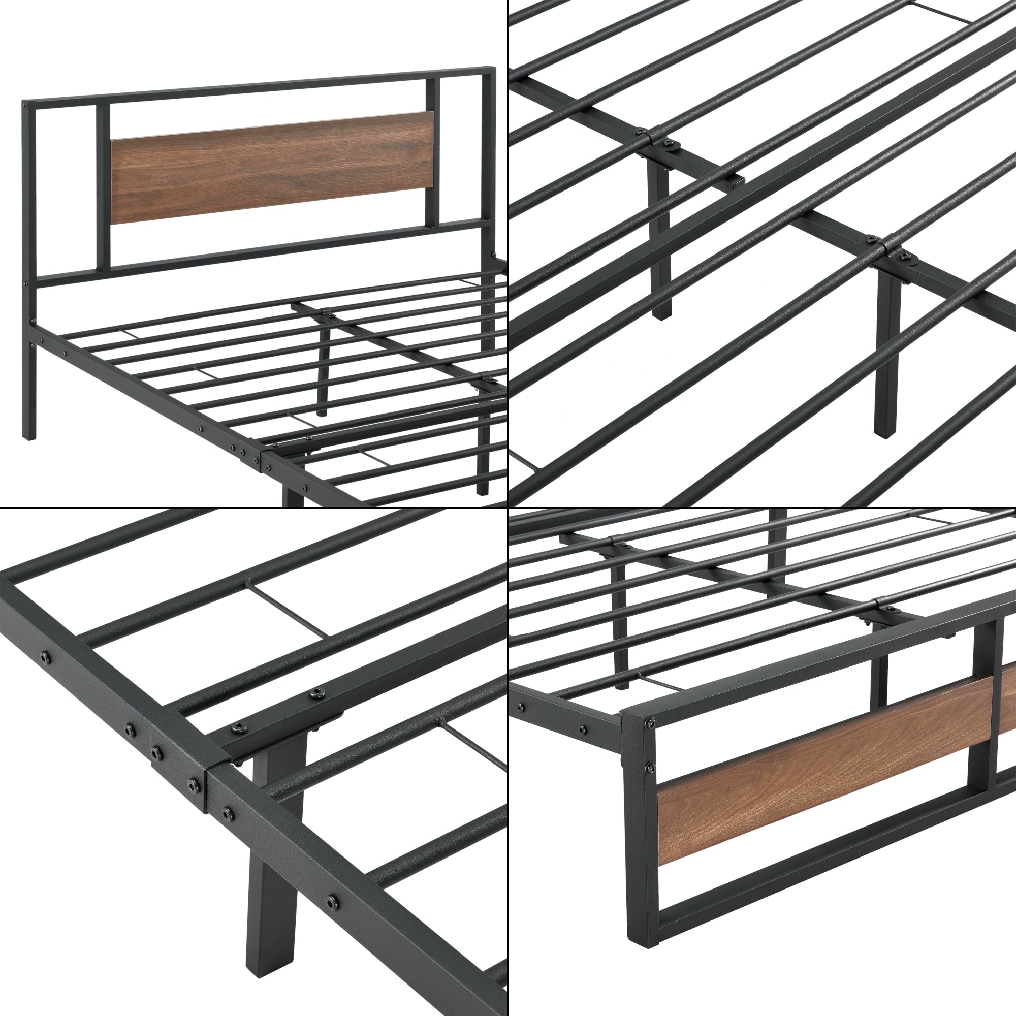 Struttura Letto in Acciaio con Elementi Decorativi in Effetto Legno di Color Noce 200 x 140 cm Letto