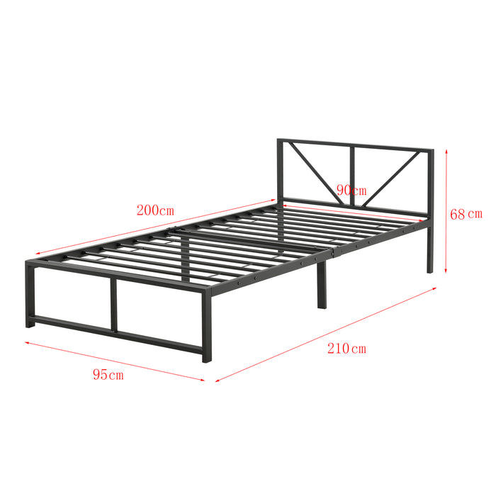 Letto in Metallo con Materasso a Schiuma Fredda 90 x 200 cm Letto Singolo con Testiera Decorativa Letto in Stile