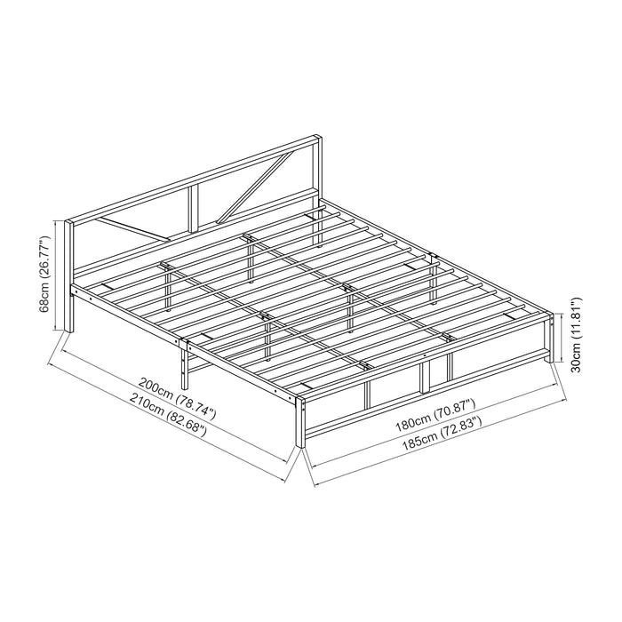 Letto in Metallo con Materasso a Schiuma Fredda 180 x 200 cm Letto Matrimoniale/King Size con Testiera Decorativa Letto