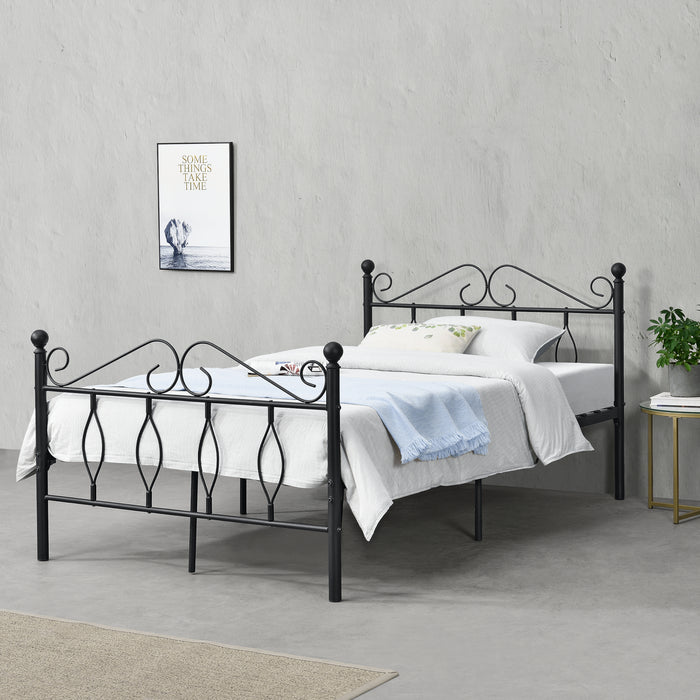 Struttura Letto in Metallo con Testiera e Pediera in Stile Romantico/Classico 120 x 200 cm Letto 1 Piazza e Mezza - Nero