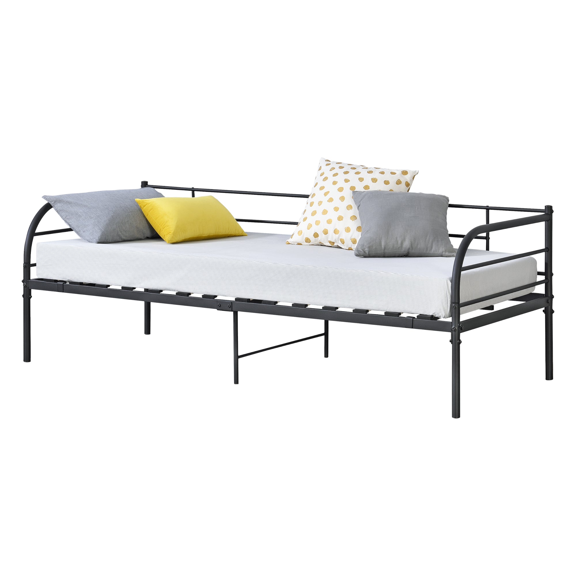 Divano in Metallo a 2-3 Posti di Seduta, Supporto Max.150 kg Letto Singolo 90 x 200 cm Sofa in Acciaio con Testiera,