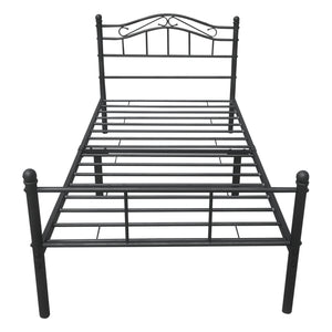 Letto Singolo Florenz in Acciaio con Testiera Alta Decorativa 90 x 200 cm Nero [en.casa]