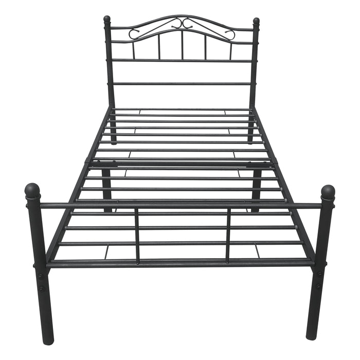 Letto Singolo Florenz in Acciaio con Testiera Alta Decorativa 90 x 200 cm Nero [en.casa]