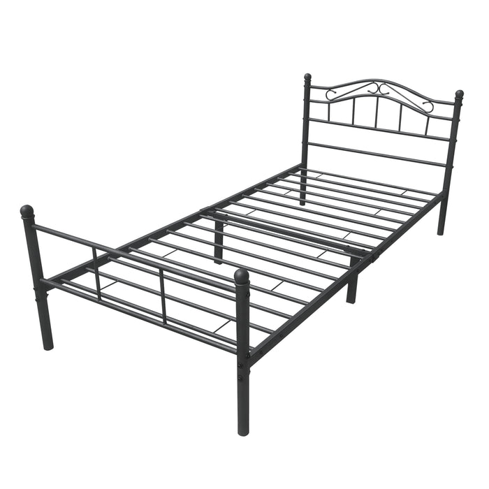 Letto Singolo Florenz in Acciaio con Testiera Alta Decorativa 90 x 200 cm Nero [en.casa]