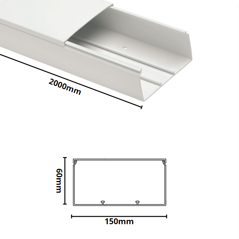 Canale bianco portacavi pvc rigido autoestinguente 150x60mm barra 2 metri