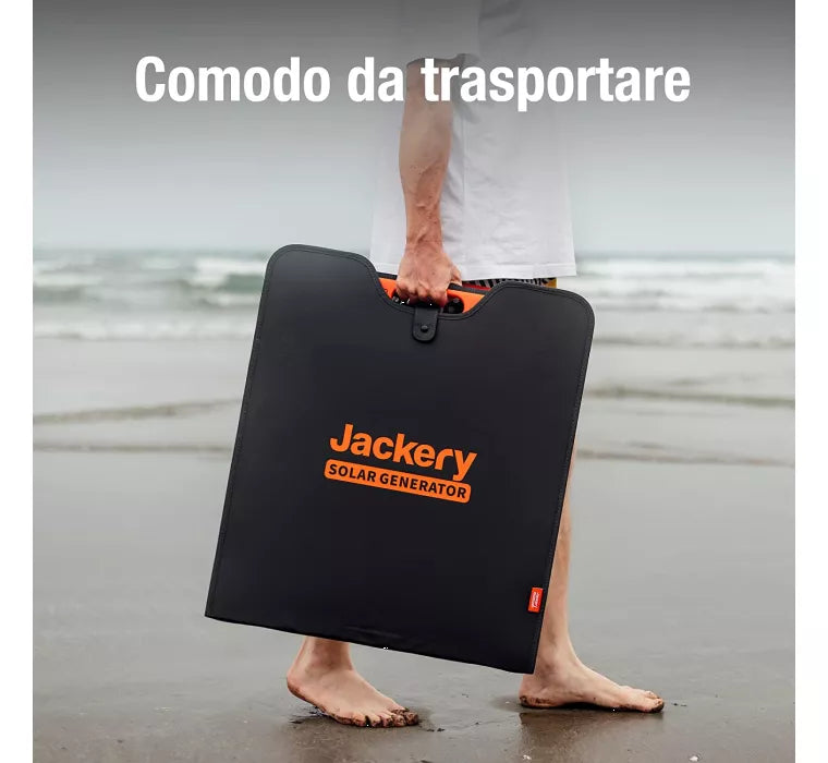 Pannello solare portatile Jackery SolarSaga da 200 W, in abbinamento con Explorer 2000 PRO come generatore solare