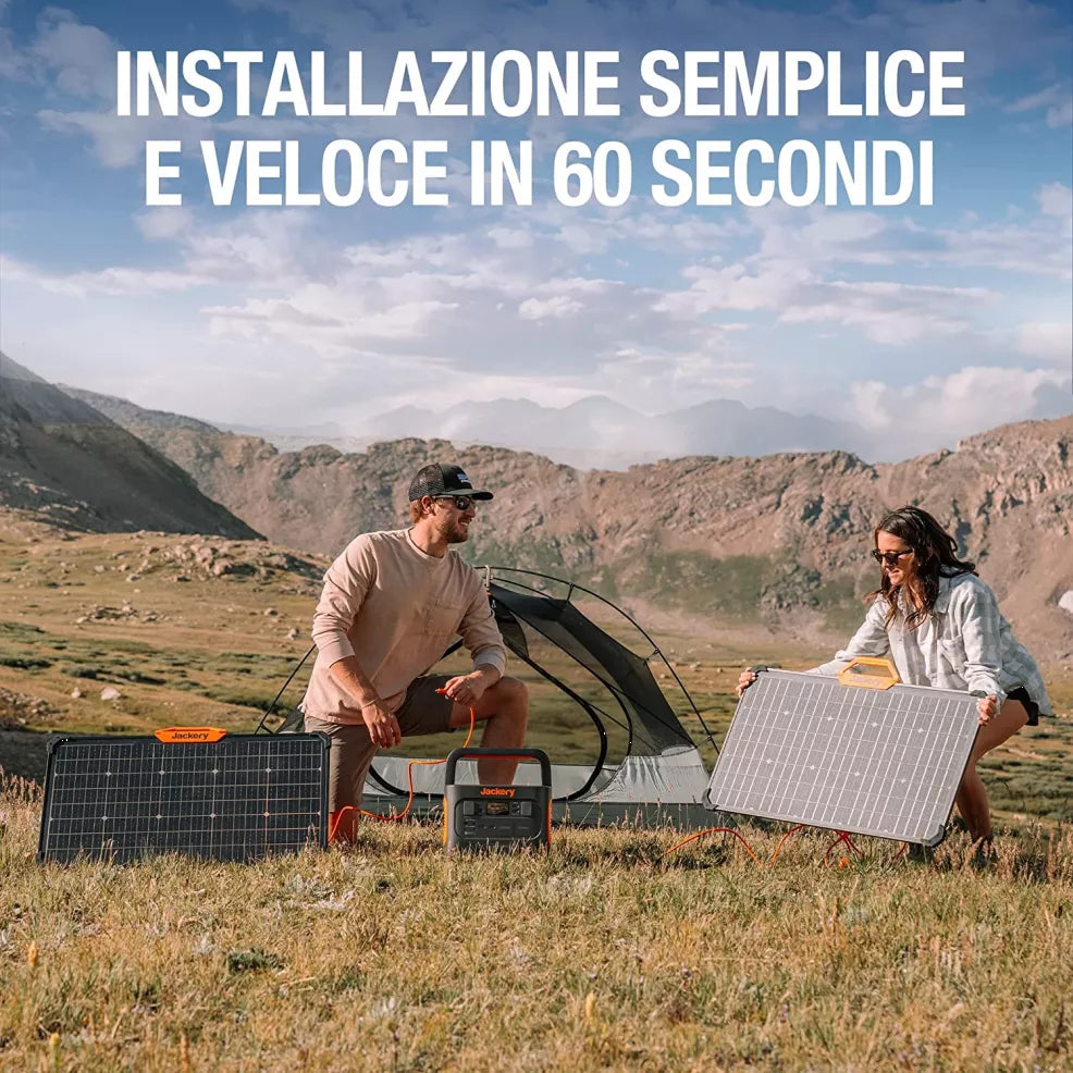 Pannello solare portatile Jackery SolarSaga da 200 W, in abbinamento con Explorer 2000 PRO come generatore solare