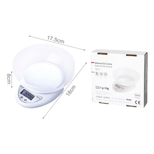 Mini Bilancia Digitale con Schermo LED da Cucina con Ciotola Misura in KG e G 18cmx17.5cm a 2 Batteria AAA