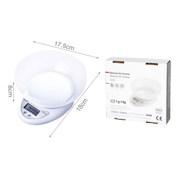 Mini Bilancia Digitale con Schermo LED da Cucina con Ciotola Misura in KG e G 18cmx17.5cm a 2 Batteria AAA