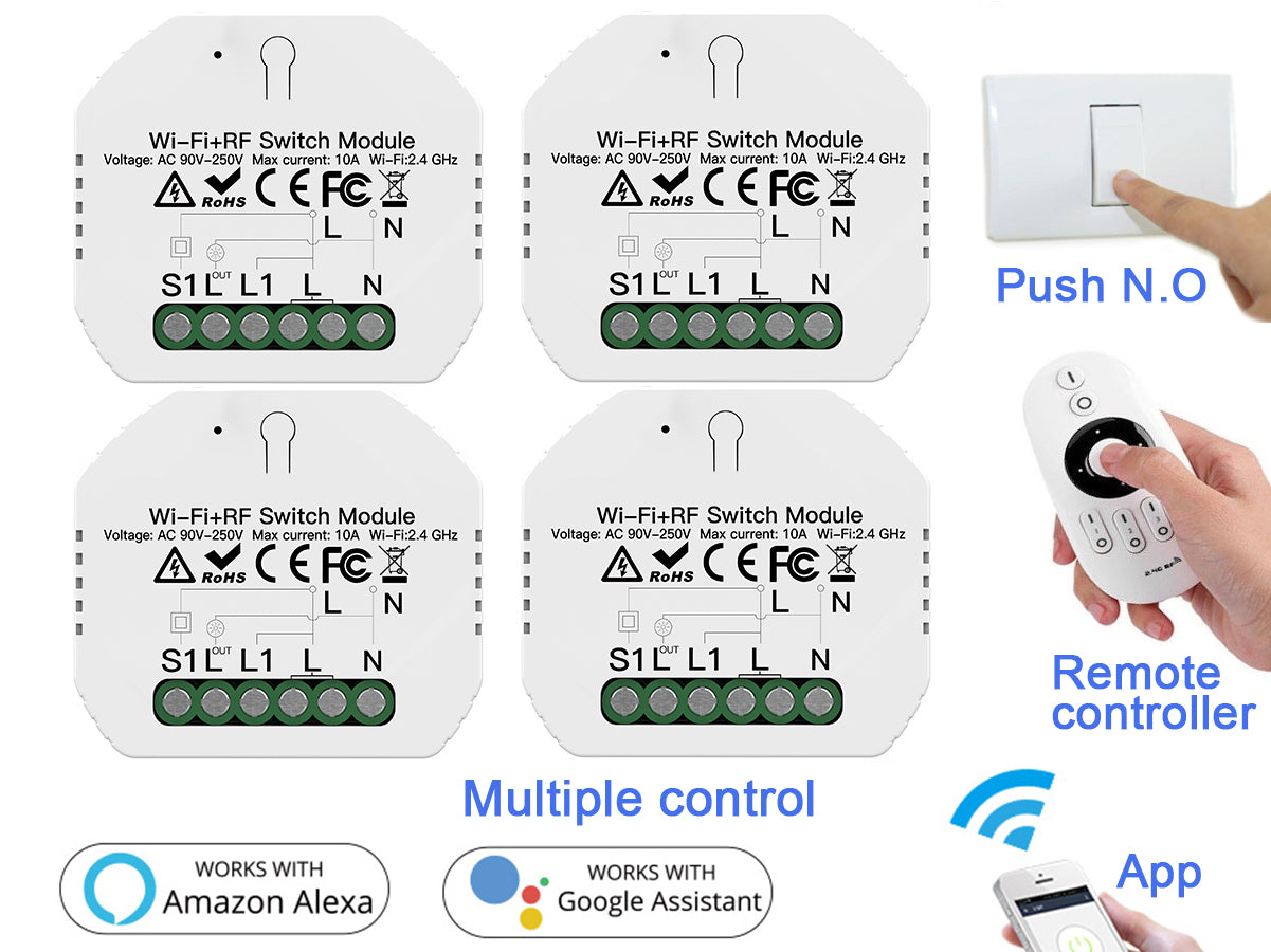 Mini Interruttore Intelligente Smart WIFI 10A 220V Funzione Con Pulsante Telecomando RF Compatibile Con Amazon Alexa e Google Home