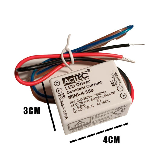 Mini Led Driver IP65 Corrente Costante 350mA 6V-12VDC 4W 48X38X21mm