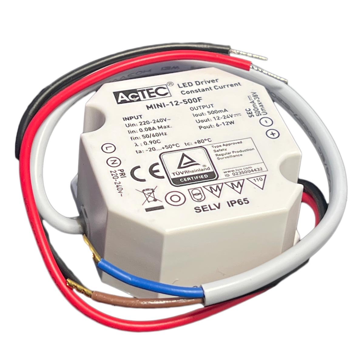 Mini Led Driver IP65 Corrente Costante 500mA 12V-24V 12W 50X48X24mm