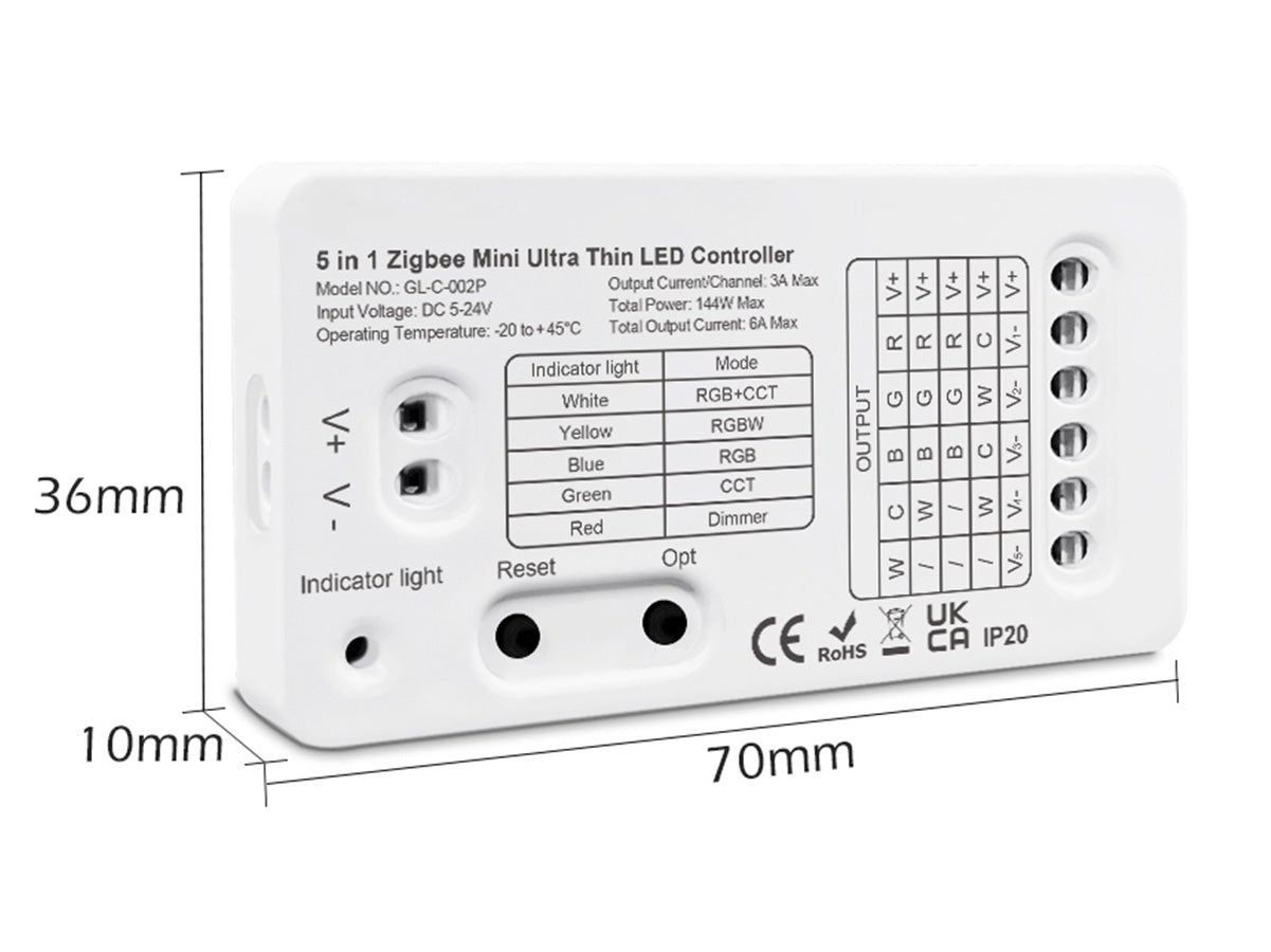 Mini ZigBee Controller 12V 24V 5 In 1 Per Striscia Led Da Mono Colore Fino a 5 Canali Con Philips HUE 3.0 e Amazon Alexa Echo (4&ordf; generazione) o Echo Studio