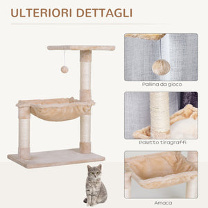 Torre Tiragraffi per Gatti 50x36x70 cm in Legno e Peluche Beige