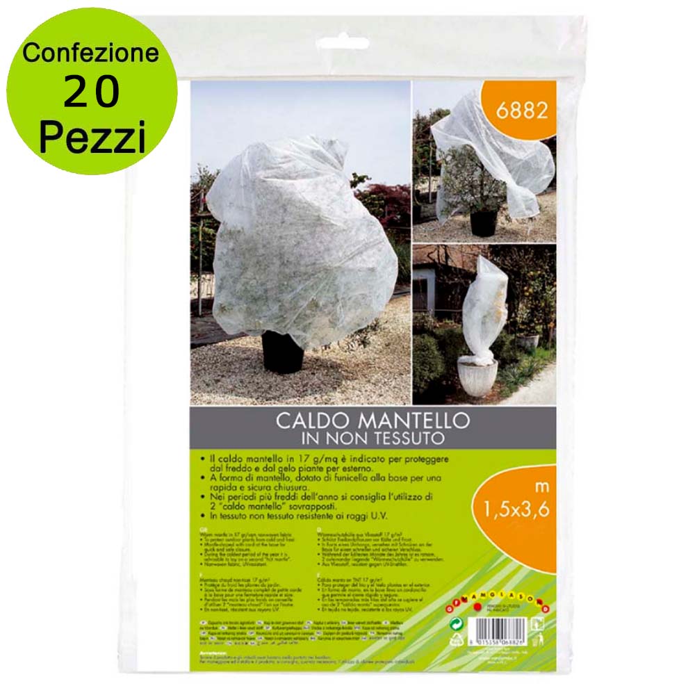 Multipack 20 pz telo protettivo per piante e fiori grandi caldo mantello in tnt 17g/mq misura 1,5 x 3,6 metri