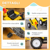 Trattore a Pedali per Bambini con Rimorchio e Accessori Giallo