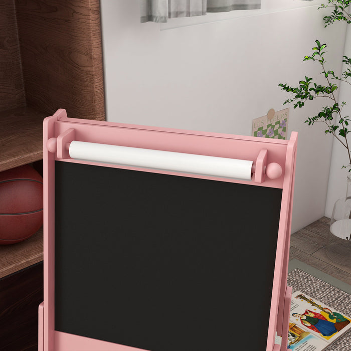 Lavagna per Bambini 3 in 1 54x46,5x93 cm con Cavalletto Rosa