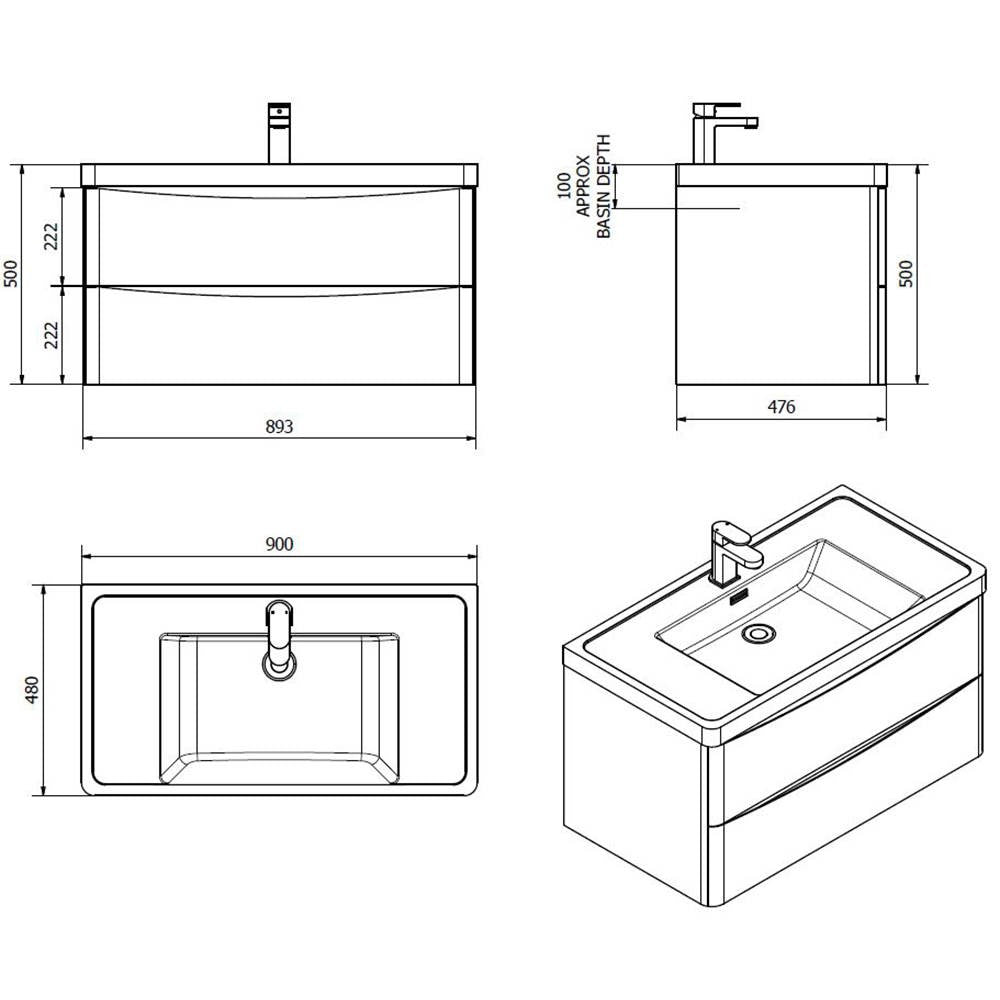 Mobile bagno sospeso Lesina bianco lucido 90x48x55