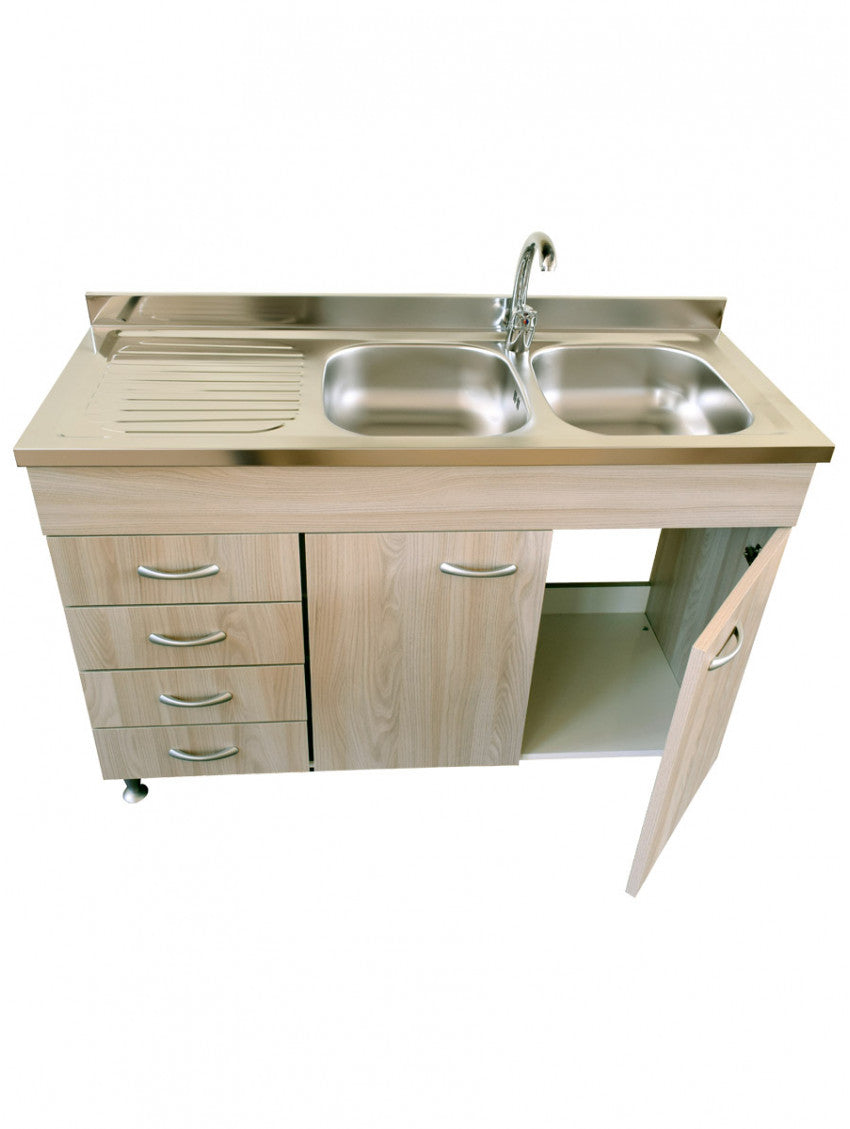 Mobile cucina due ante con lavello inox dx e cassettiera sx finitura olmo 120x50xH81cm Potres Sabin