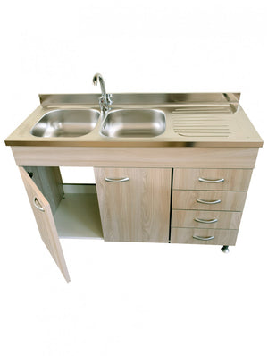 Mobile cucina due ante con lavello sx inox e cassettiera dx finitura olmo 120x50xH81cm Potres Sabin