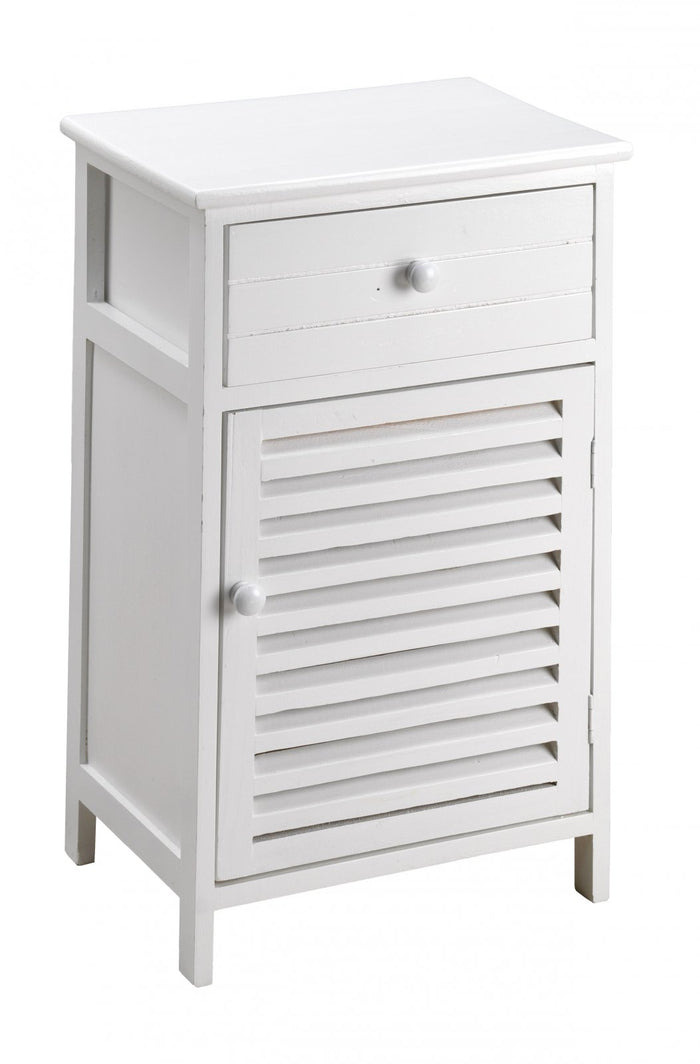 Mobiletto soggiorno, cassetto e anta, in legno paulownia bianco 40x29x64H Slome