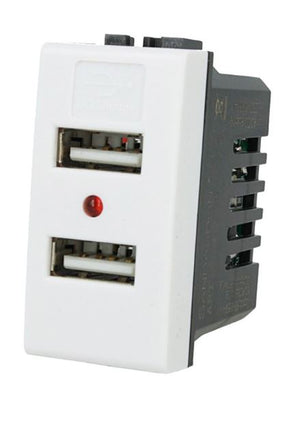 Modulo Caricatore 2 Porte USB 2,1A Bianco Compatibile Bticino Living