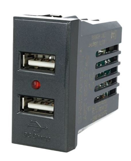 Presa Usb Modulo Caricatore 2 Porte USB 2,1A Nero Compatibile Bticino Axolute SD21760