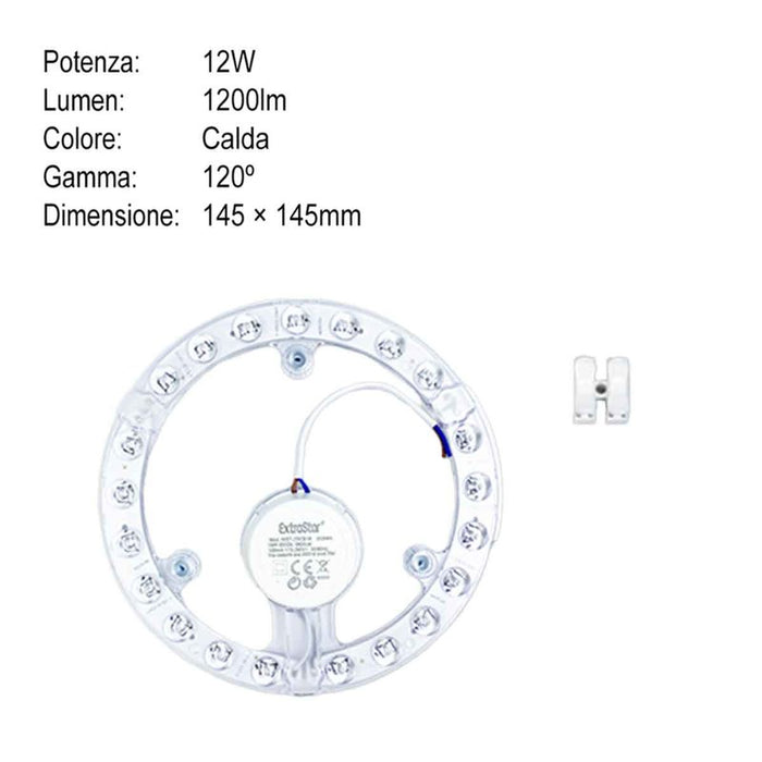 Modulo LED per Plafoniera ad Anello 12W 1200lm Luce Calda 3000K Alta Qualità CRI IP20 Diametro 145mm