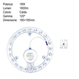 Modulo LED per Plafoniera ad Anello 18W 1800lm Luce Calda 3000K Alta Qualità CRI IP20 Diametro 185mm