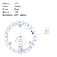 Modulo LED per Plafoniera ad Anello 24W 2400lm Luce Calda 3000K Alta Efficienza Energetica IP20 Diametro 222mm