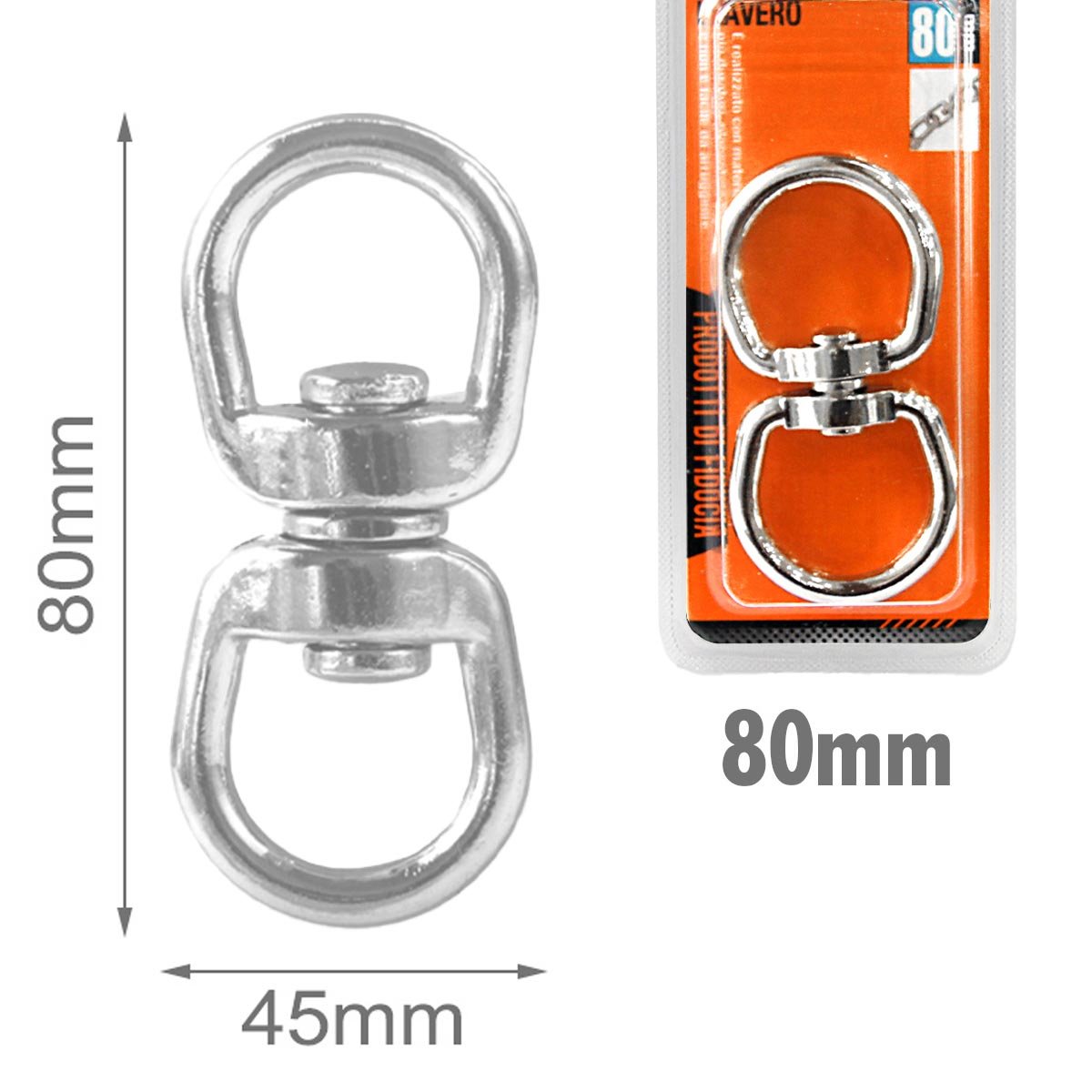 Moschettoni a Innesco Gancio a Occhiello Doppio Girevole in Acciaio Inossidabile 45x80mm