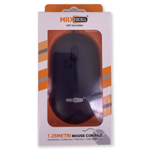 Mouse Ottico USB 2.0 Leggera e Slim da Lavoro Ufficio Viaggio Uso Personale con Cavo da 1.25 metri Modello 802964 Ovale a 2 Tasti Rotella Cliccabile