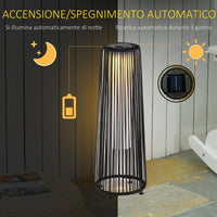 Lanterna Solare da Giardino LED con Pannello di Ricarica in Rattan e Metallo  Ø21.5x61cm Nero