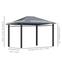 Gazebo da Giardino 3,6x3m Tetto in Policarbonato Grigio