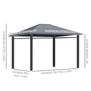 Gazebo da Giardino 3,6x3m Tetto in Policarbonato Grigio