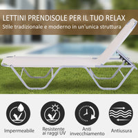 Lettino Prendisole in Alluminio con Schienale Reclinabile a 5 Livelli 163x58,5x91 cm  Crema