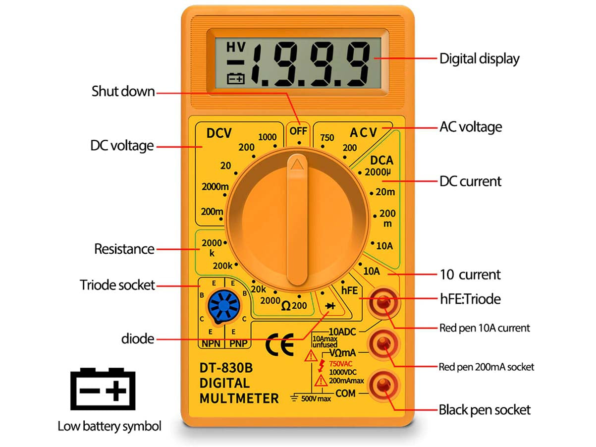 Multimetro Digitale Voltmetro Amperometro Ohm Tester DT830B