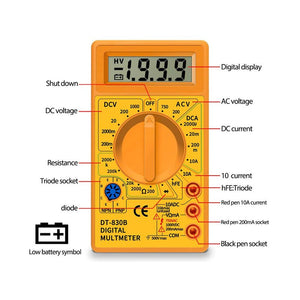 Multimetro Digitale Voltmetro Amperometro Ohm Tester DT830B