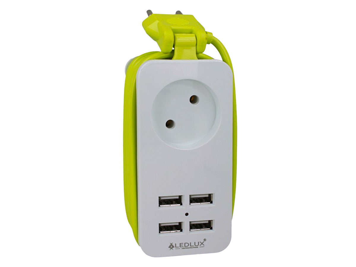 Multipresa Ciabatta Elettrica Caricabatterie 4 Porte USB 5V 2,4A Fast Charge 1 Posto 2P 10A Cavo 1,5 Metri Bianco