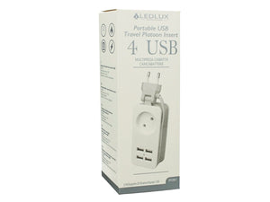 Multipresa Ciabatta Elettrica Caricabatterie 4 Porte USB 5V 2,4A Fast Charge 1 Posto 2P 10A Cavo 1,5 Metri Bianco