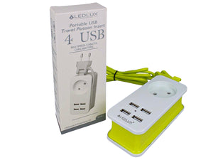 Multipresa Ciabatta Elettrica Caricabatterie 4 Porte USB 5V 2,4A Fast Charge 1 Posto 2P 10A Cavo 1,5 Metri Bianco