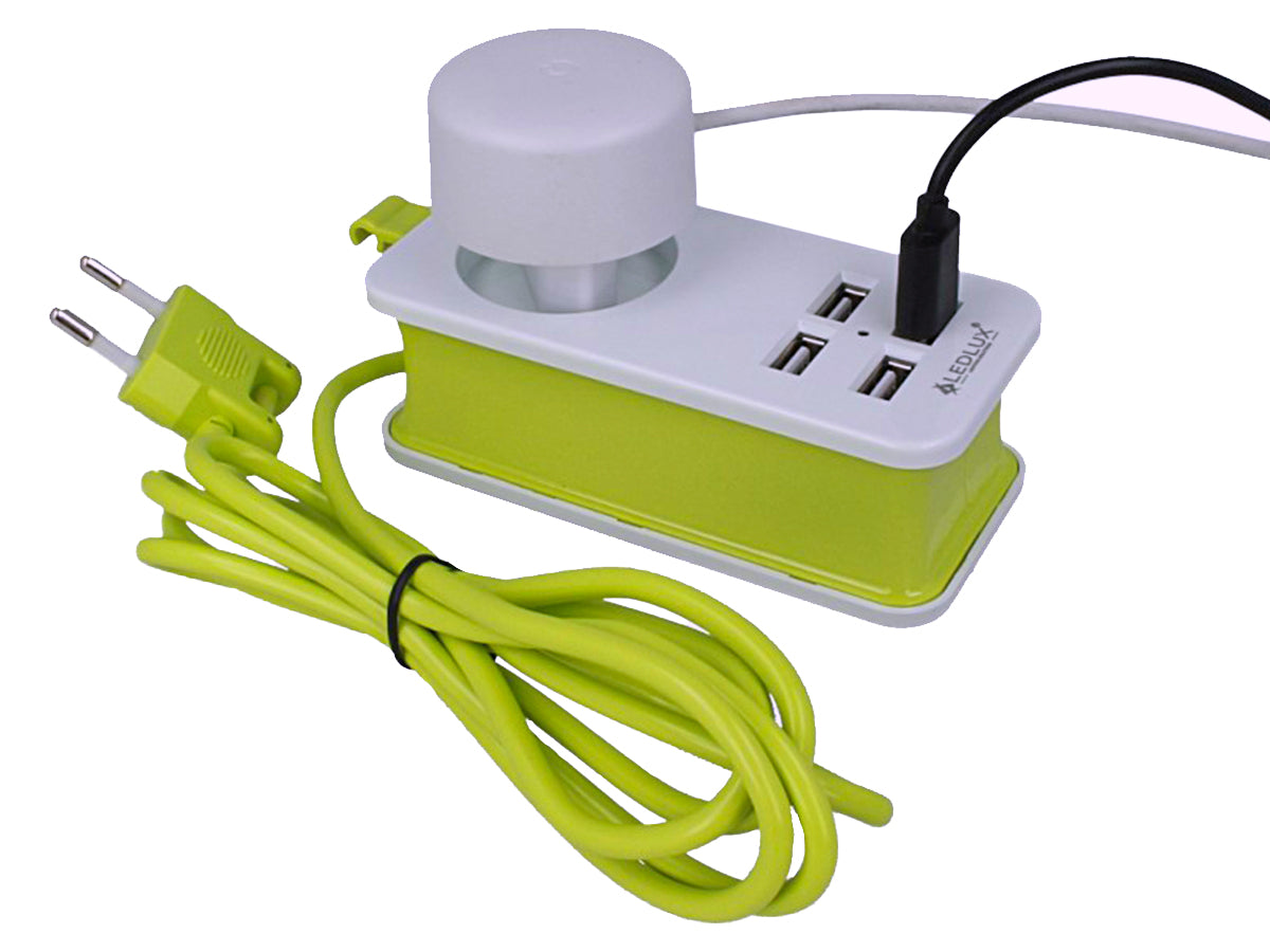 Multipresa Ciabatta Elettrica Caricabatterie 4 Porte USB 5V 2,4A Fast Charge 1 Posto 2P 10A Cavo 1,5 Metri Bianco