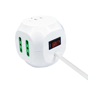 Multipresa Cubo 8 Posti 4 Prese 10/16A + 1 Presa Bipasso Schuko + 2 USB + USB C 3.0 con Interruttore Spina 10A Cavo 1.5m Bianco