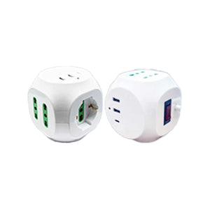 Multipresa Cubo 8 Posti 4 Prese 10/16A + 1 Presa Bipasso Schuko + 2 USB + USB C 3.0 con Interruttore Spina 10A Cavo 1.5m Bianco