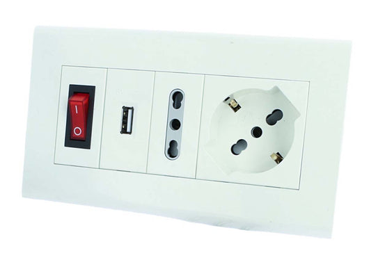 Multipresa Da Tavolo Con USB Bianco 1 Presa Schuko 1 Presa Bipasso 10/16A Interruttore Spina 16A Cavo 2 Metri