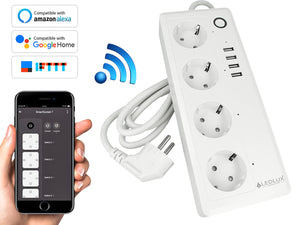 Multipresa Smart WiFi Con 4 Presa Schuko 16A 220V + 4 Presa USB 3,1A 5V Compatibile Con Alexa Google Home