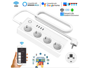 Multipresa Smart WiFi Con 4 Presa Schuko 16A 220V + 4 Presa USB 3,1A 5V Compatibile Con Alexa Google Home