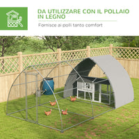 Recinto per Galline per 14-18 Animali con Porta Bloccabile 3x5,6x2,2 m in Acciaio Argento