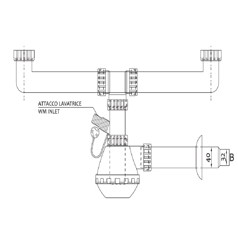 Sifone moplen 2 vie attacco lavatrice plastica bianco