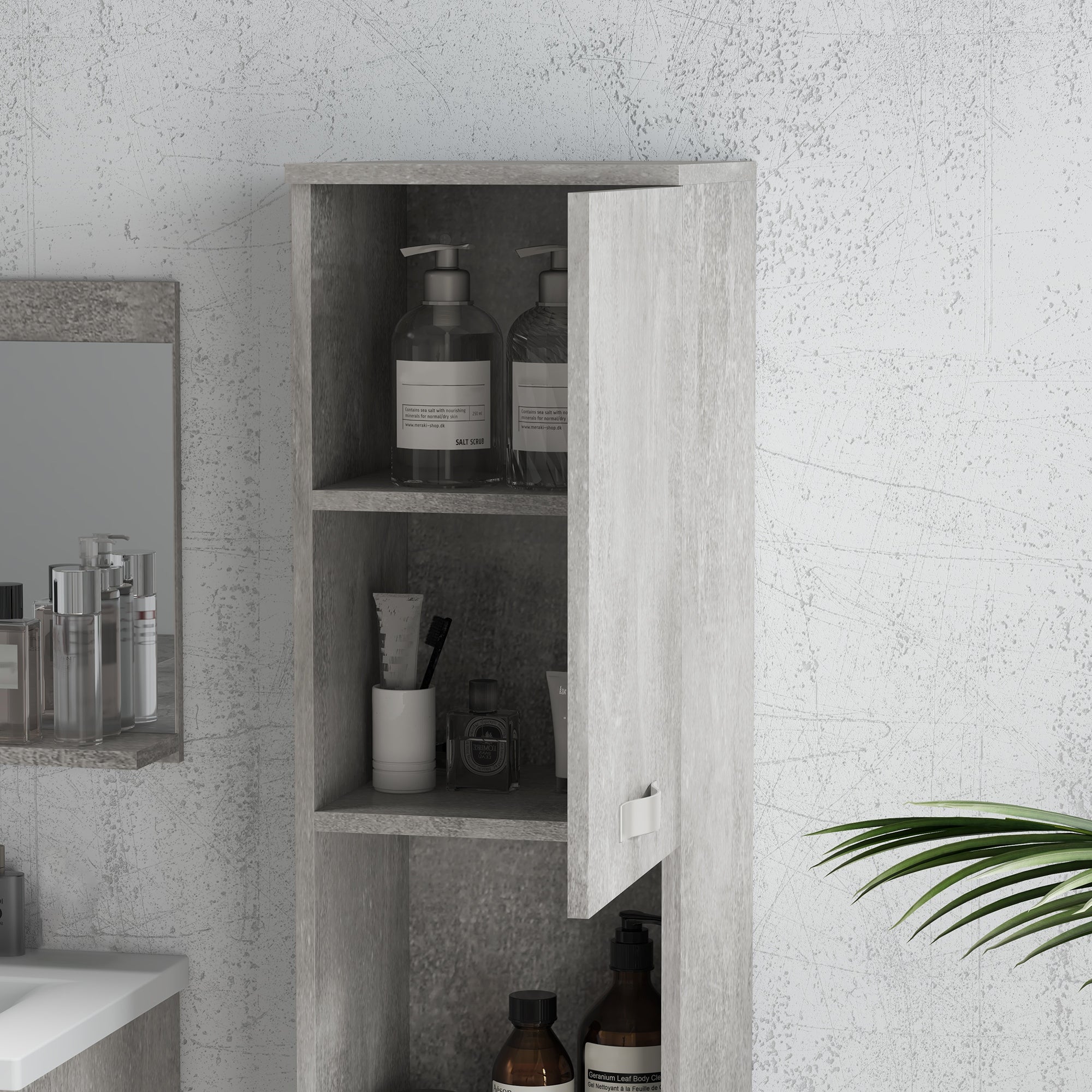 Mobile Bagno Sospeso 60 cm Lavabo Specchio e 1 Pensile Grigio